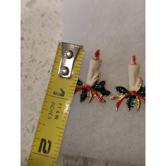 VTG 2 Pairs - Gold Tone Enamel Candle & Candy Cane Christmas Avon Stud Earrings‎ - Picture 3 of 9